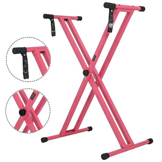 5Core Keyboard Stand Double X Style Adjustable Lift Piano Riser For 49 To 88 Keys BABY PINK-0